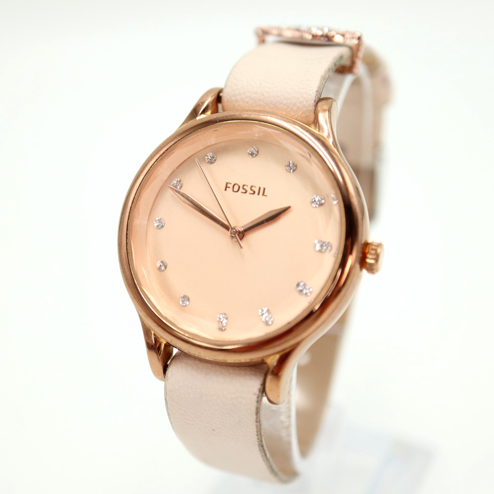 Fossil Laney Women's Watch Rose Gold Tone 34mm Faux Leather BQ3323 w New Battery